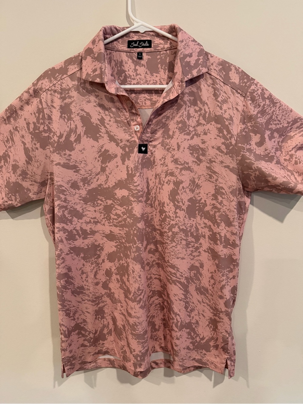 Bad Birdie Golf Polo Shirt Men’s Small Pink Abstract Performance Stretch
